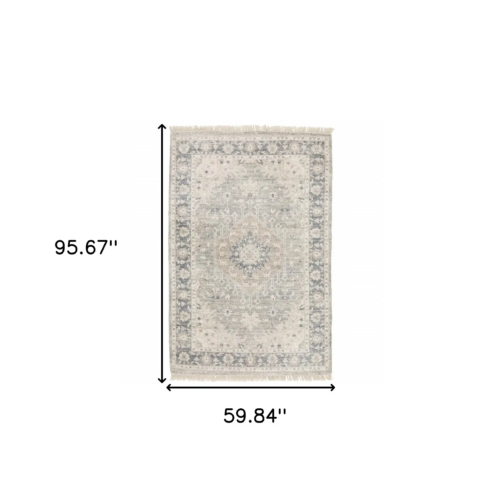 5' X 8' Beige And Grey Oriental Hand Loomed Stain Resistant Area Rug With Fringe - Image 3