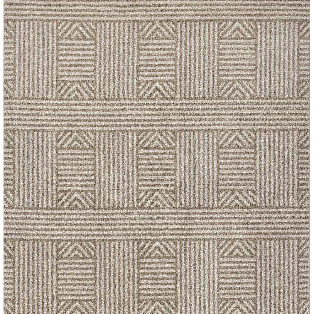 5' X 8' Beige and Ivory Geometric Indoor Outdoor Area Rug - Image 5