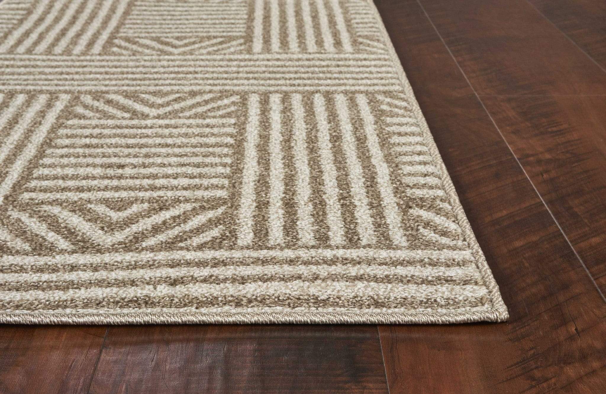 5' X 8' Beige and Ivory Geometric Indoor Outdoor Area Rug - Image 6