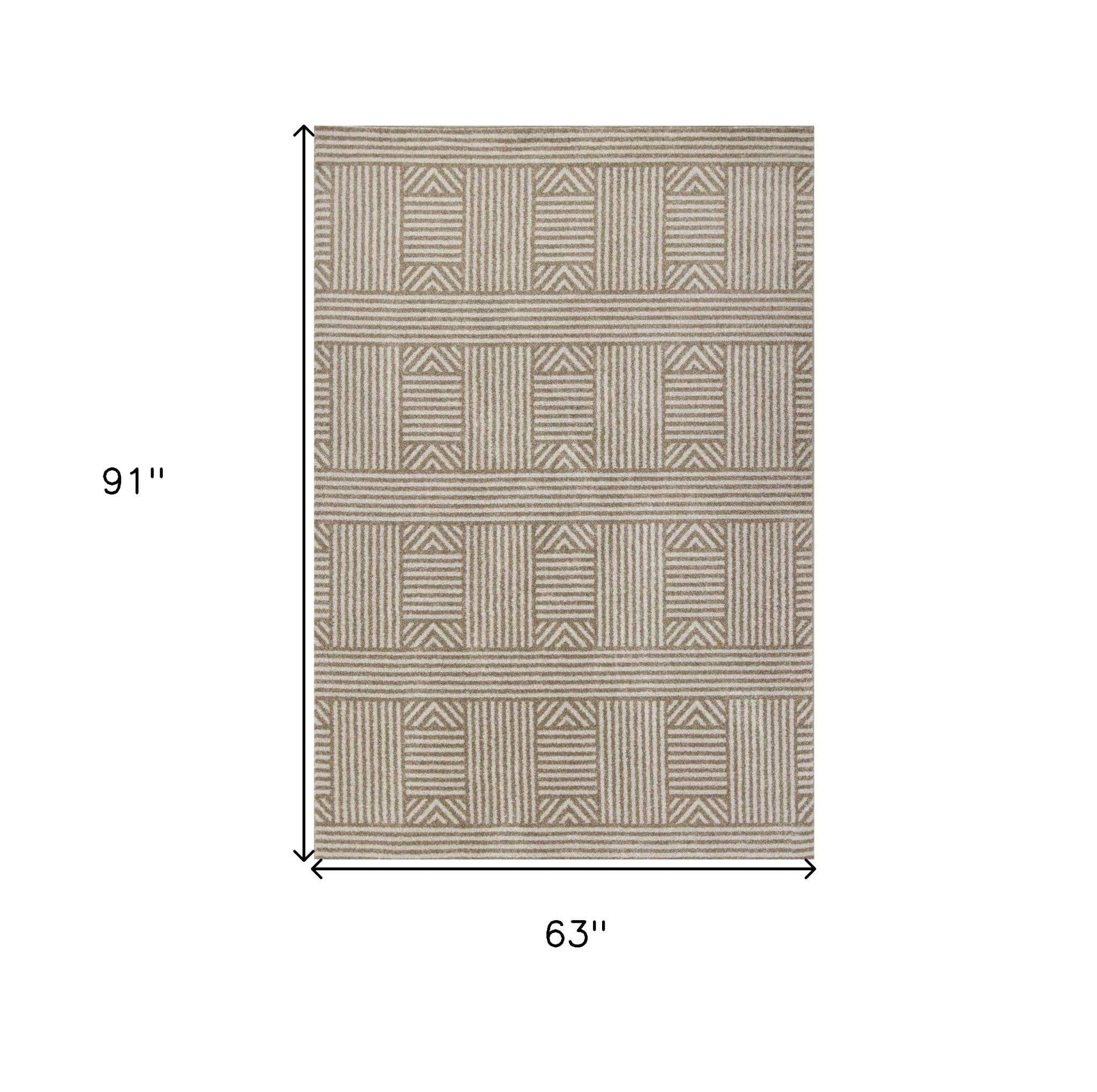 5' X 8' Beige and Ivory Geometric Indoor Outdoor Area Rug - Image 8