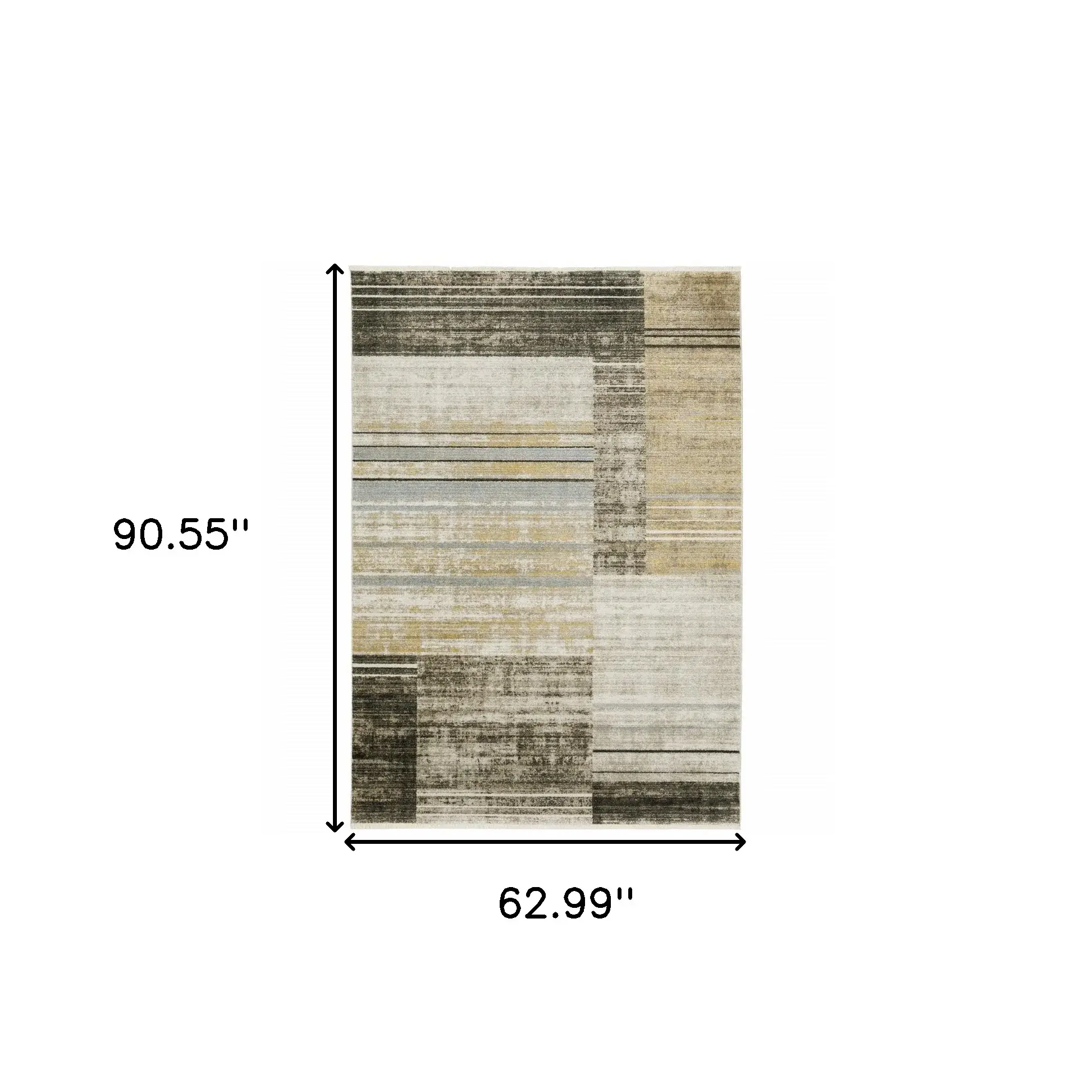 5' X 8' Beige Charcoal Brown Grey Tan Gold And Blue Geometric Power Loom Stain Resistant Area Rug With Fringe - Image 3