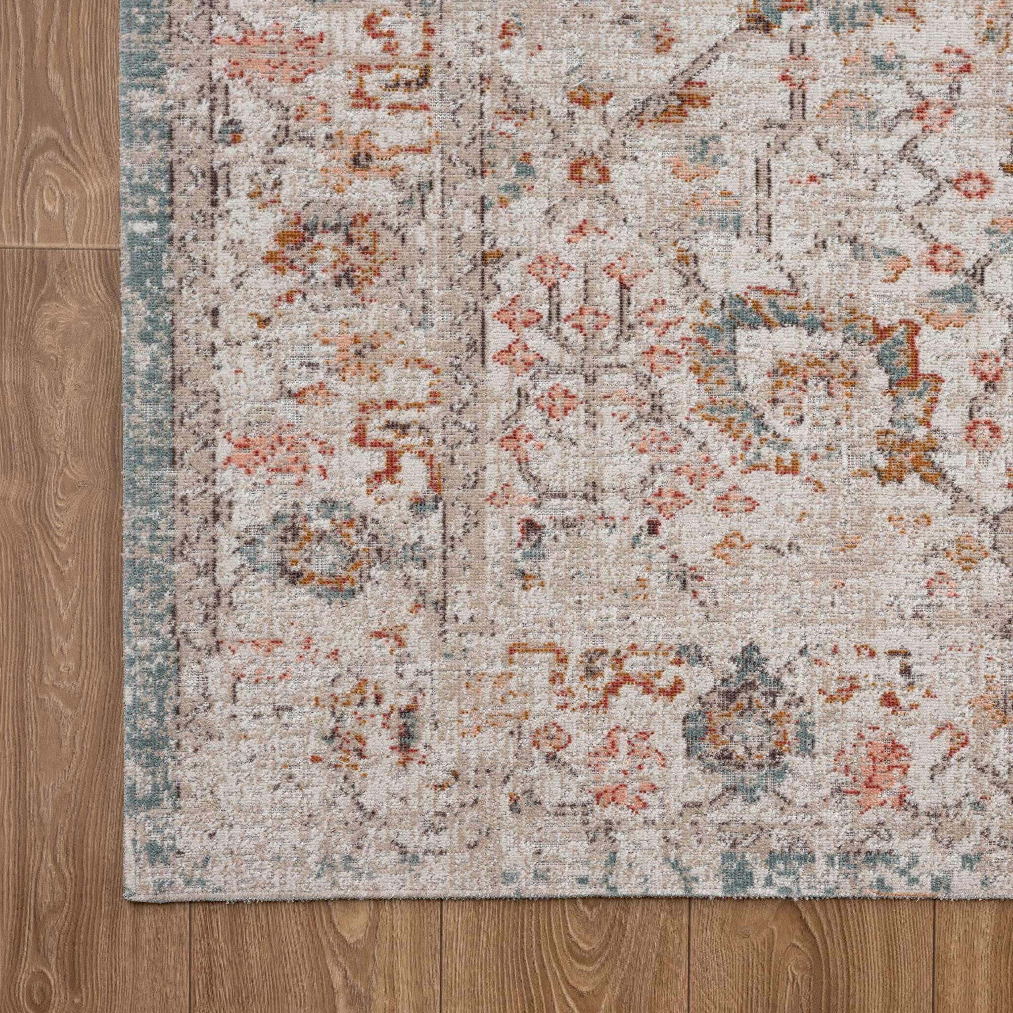 5' X 8' Beige Floral Stain Resistant Indoor Outdoor Area Rug - Image 3