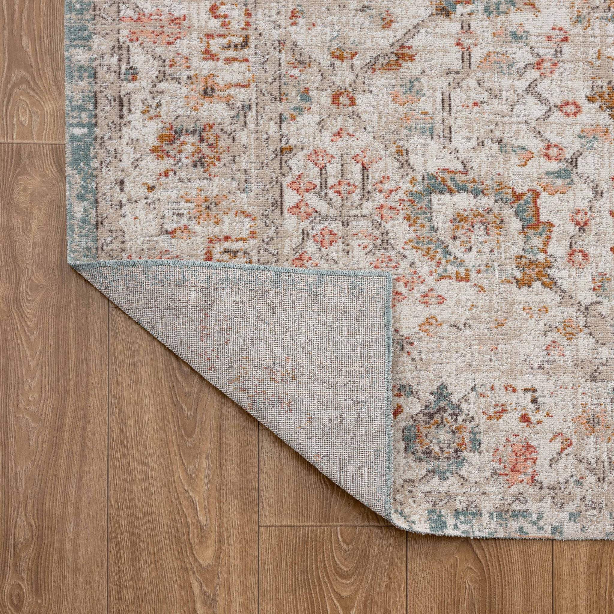 5' X 8' Beige Floral Stain Resistant Indoor Outdoor Area Rug - Image 4
