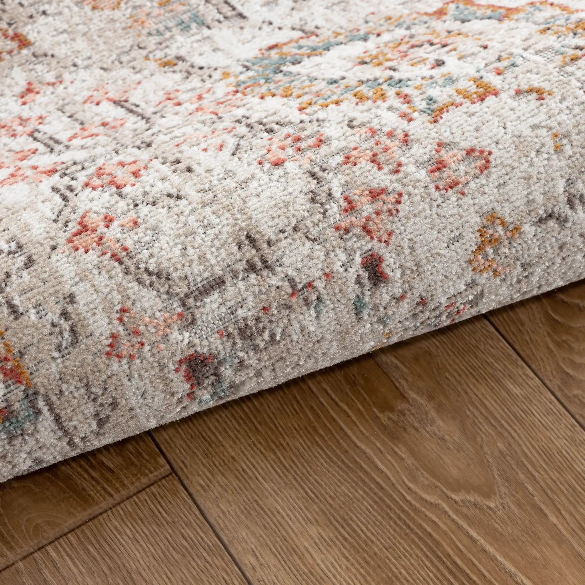 5' X 8' Beige Floral Stain Resistant Indoor Outdoor Area Rug - Image 5