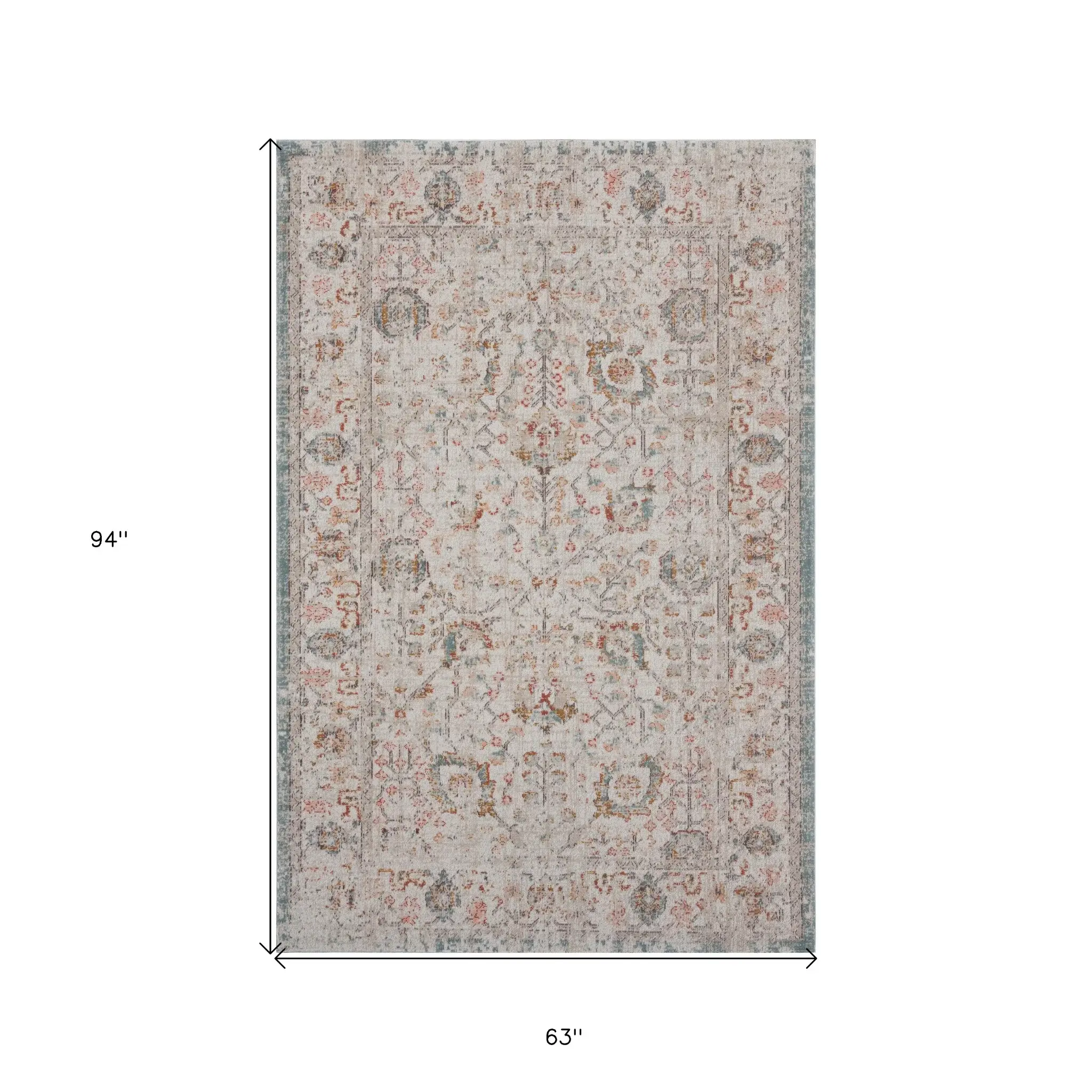 5' X 8' Beige Floral Stain Resistant Indoor Outdoor Area Rug - Image 8
