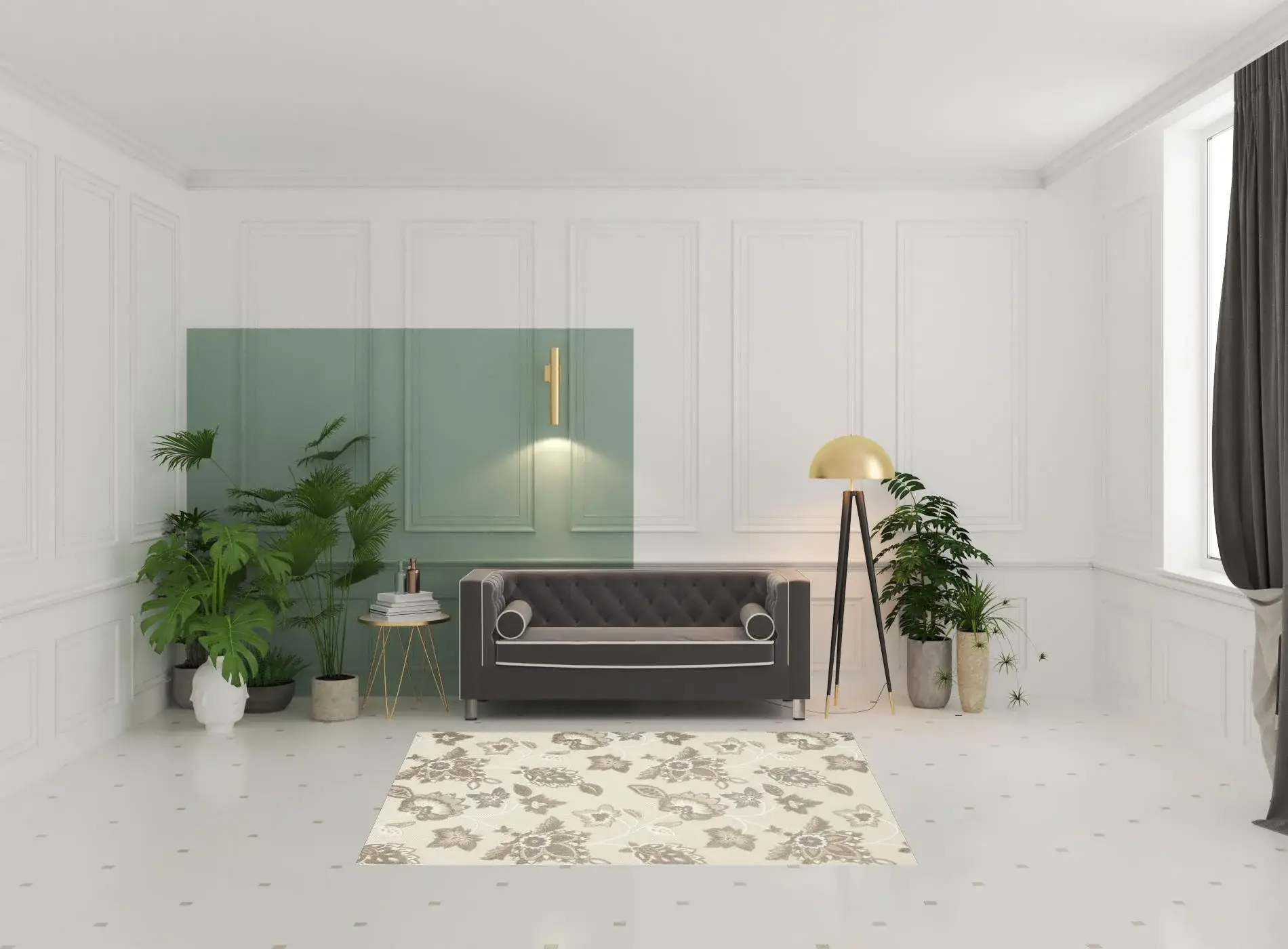 5' X 8' Beige Floral Stain Resistant Non Skid Area Rug - Image 2