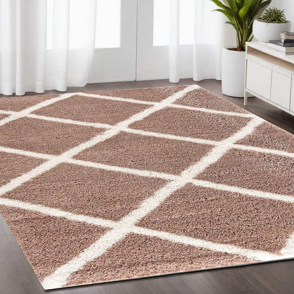 5' X 8' Beige Geometric Area Rug