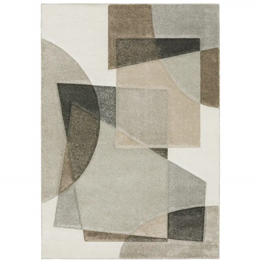 5' X 8' Beige Geometric Power Loom Area Rug - Image 2