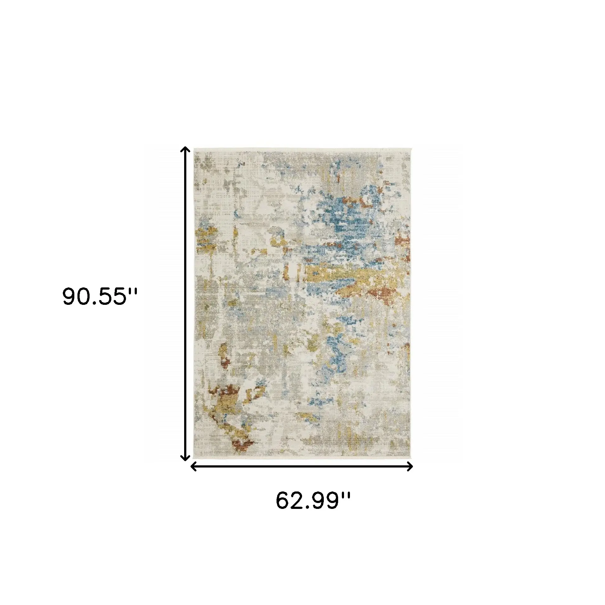 5' X 8' Beige Grey Gold Blue Rust And Teal Abstract Power Loom Stain Resistant Area Rug With Fringe - Image 3