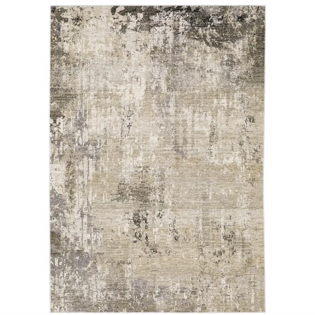 5' X 8' Beige Grey Ivory Tan And Brown Abstract Power Loom Stain Resistant Area Rug - Image 2