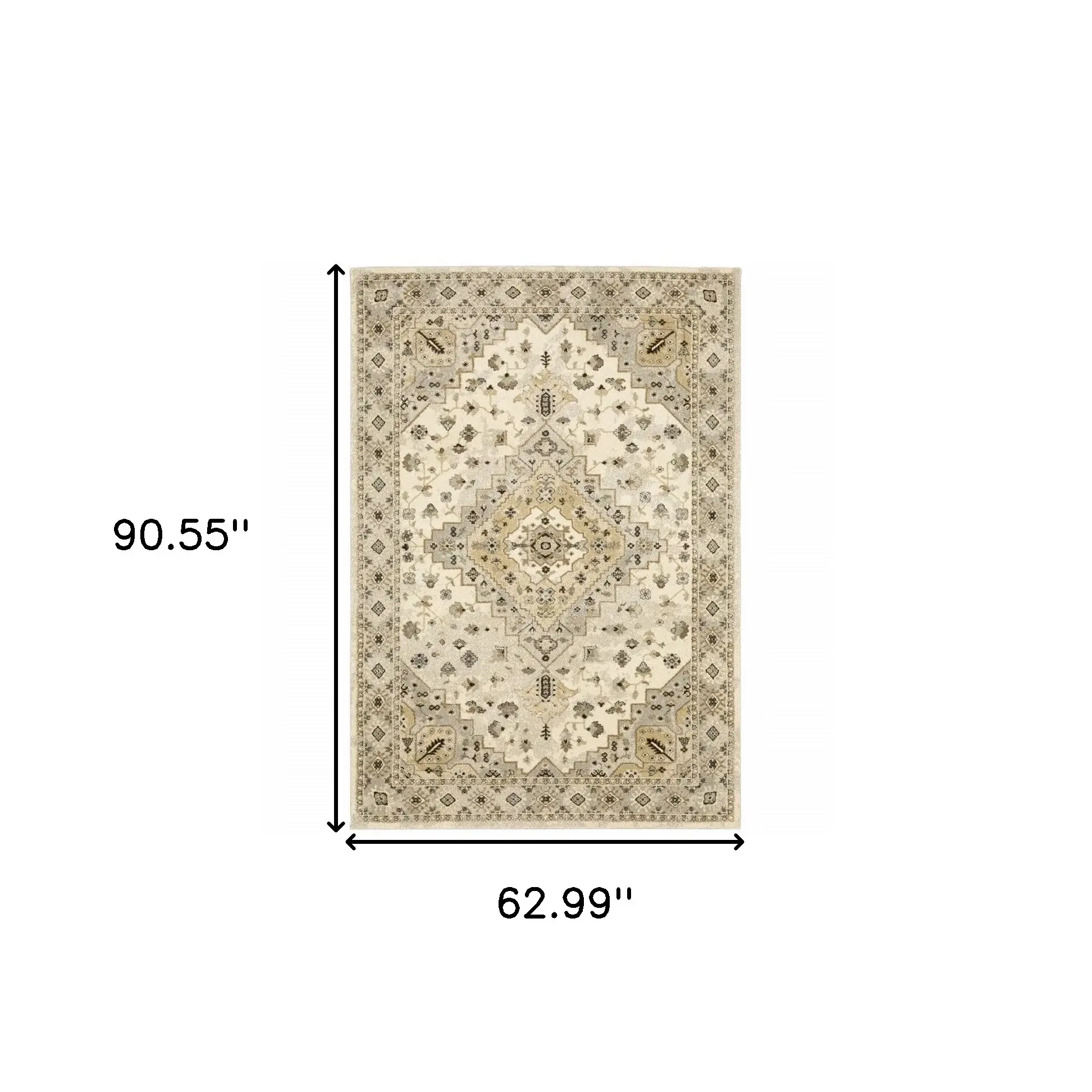 5' X 8' Beige Grey Tan And Brown Oriental Power Loom Stain Resistant Area Rug - Image 3