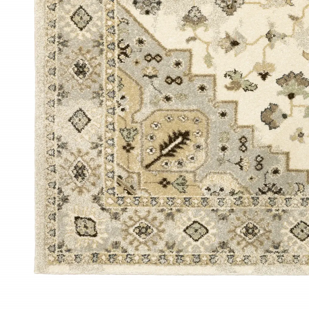 5' X 8' Beige Grey Tan And Brown Oriental Power Loom Stain Resistant Area Rug - Image 4