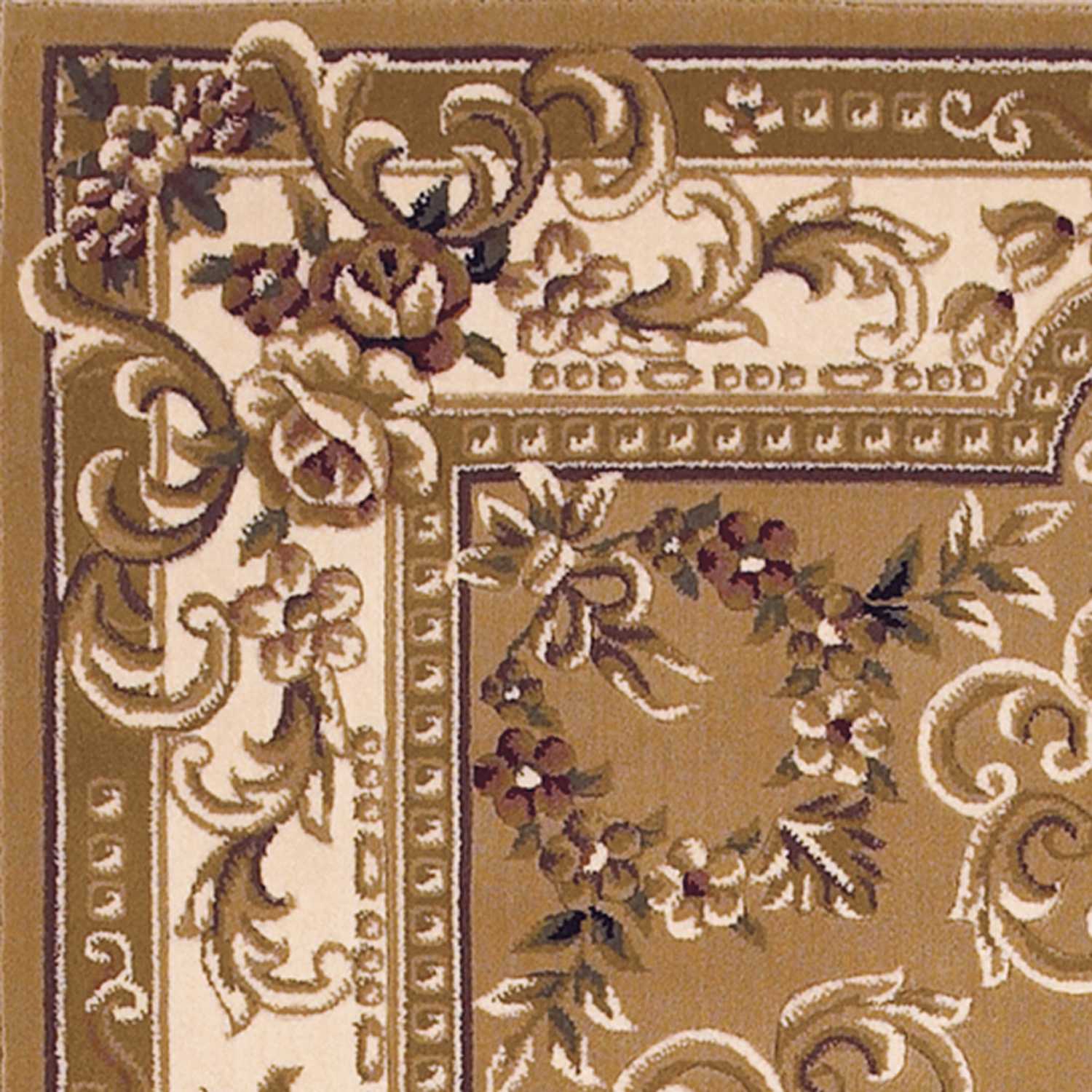 5' X 8' Beige Ivory Machine Woven Hand Carved Floral Medallion Indoor Area Rug - Image 2