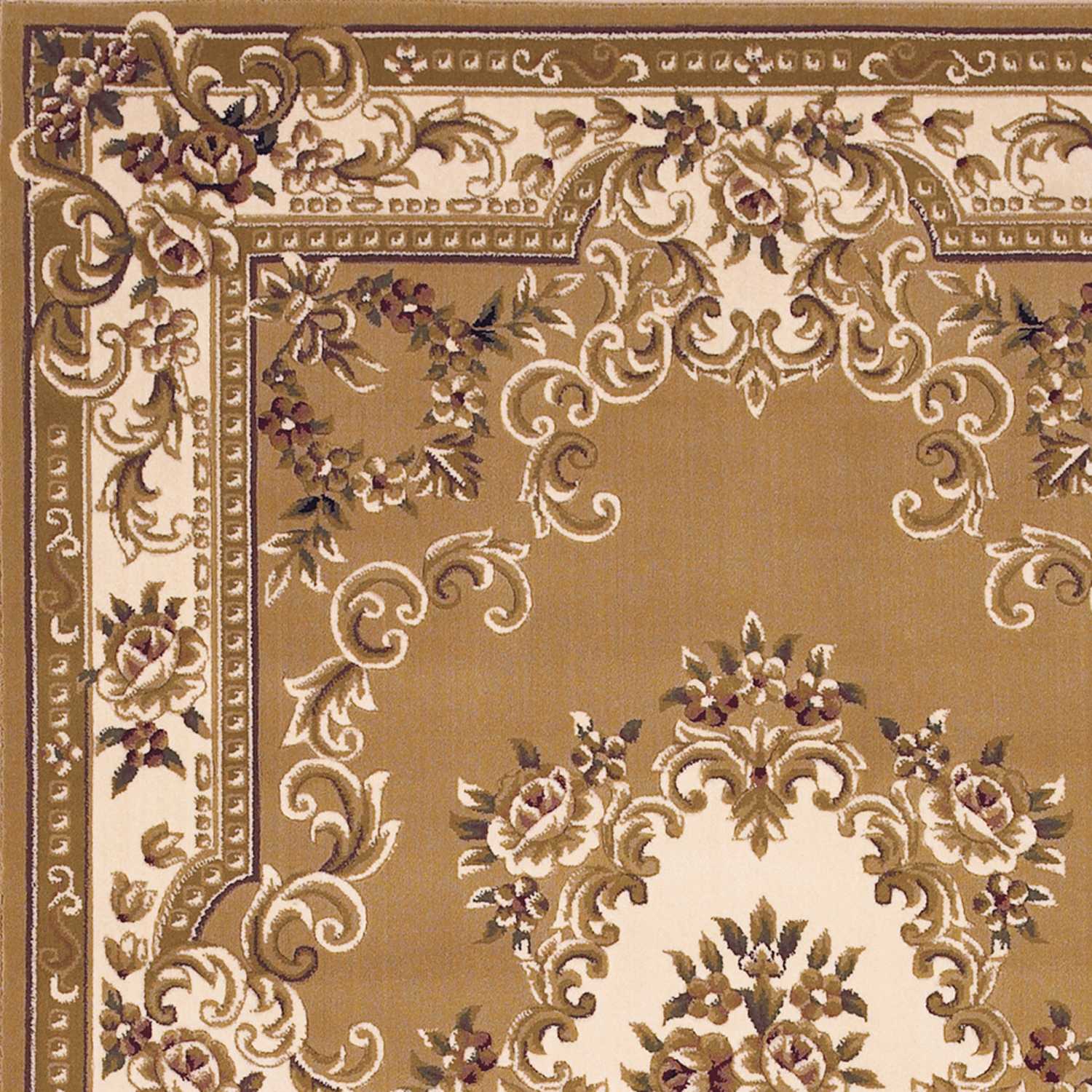5' X 8' Beige Ivory Machine Woven Hand Carved Floral Medallion Indoor Area Rug - Image 3