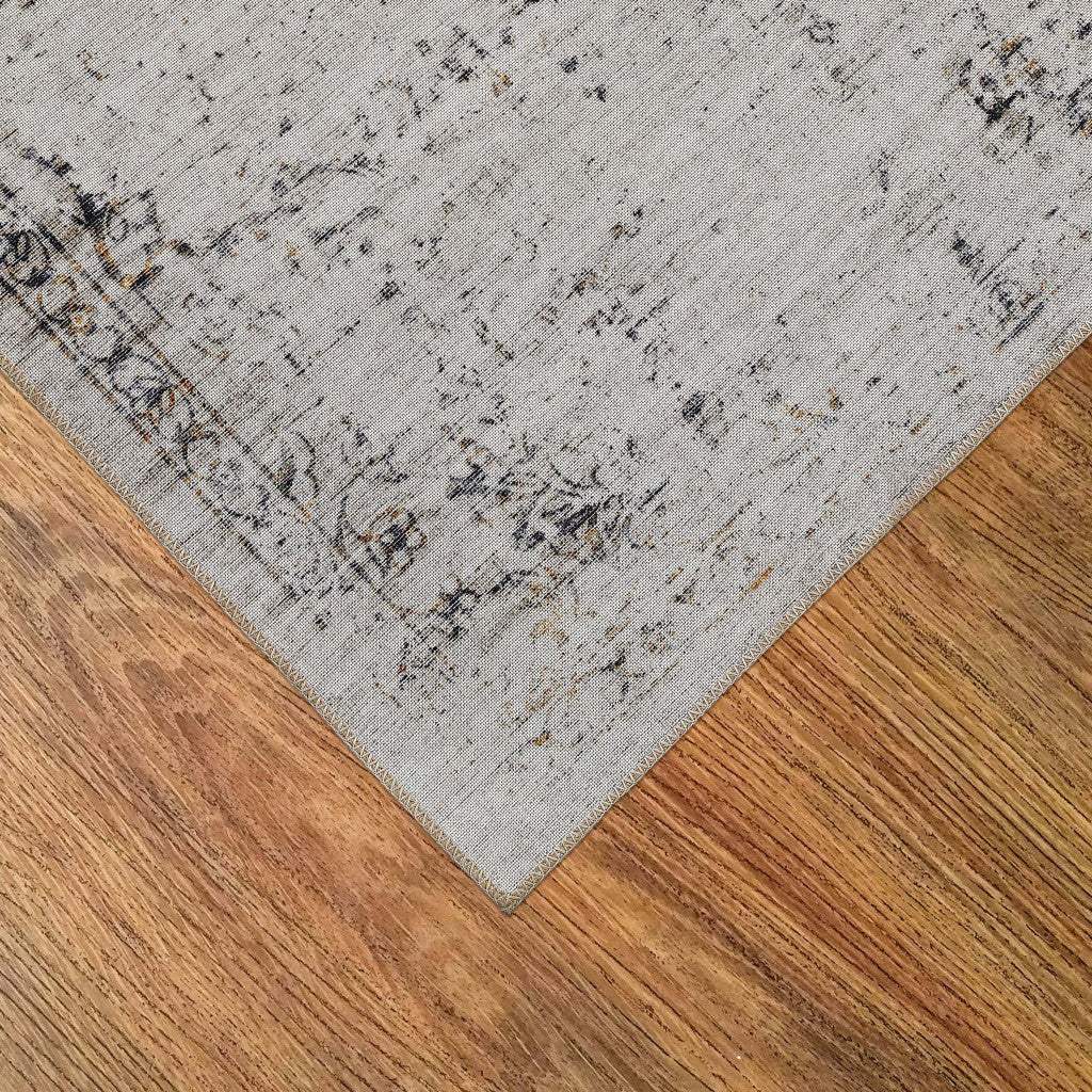 5' X 8' Beige Oriental Distressed Stain Resistant Area Rug - Image 6