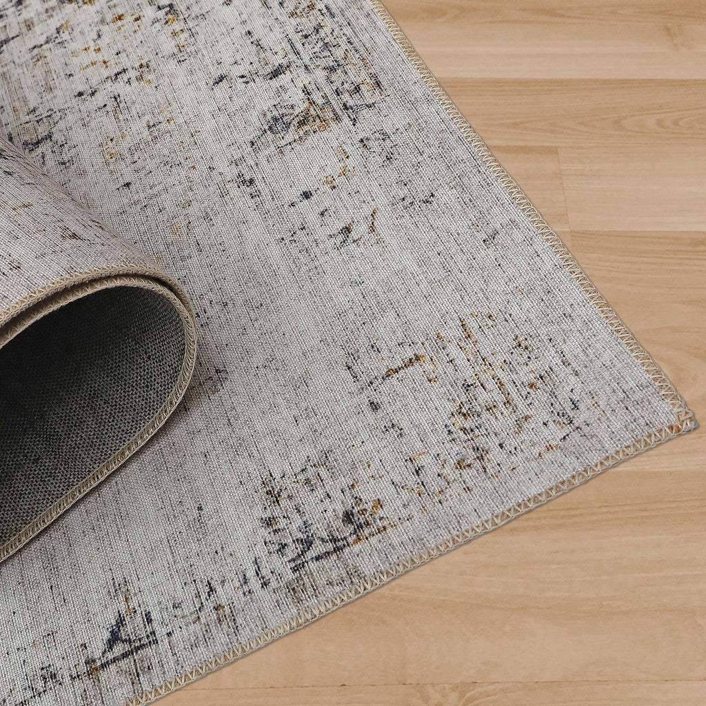 5' X 8' Beige Oriental Distressed Stain Resistant Area Rug - Image 7