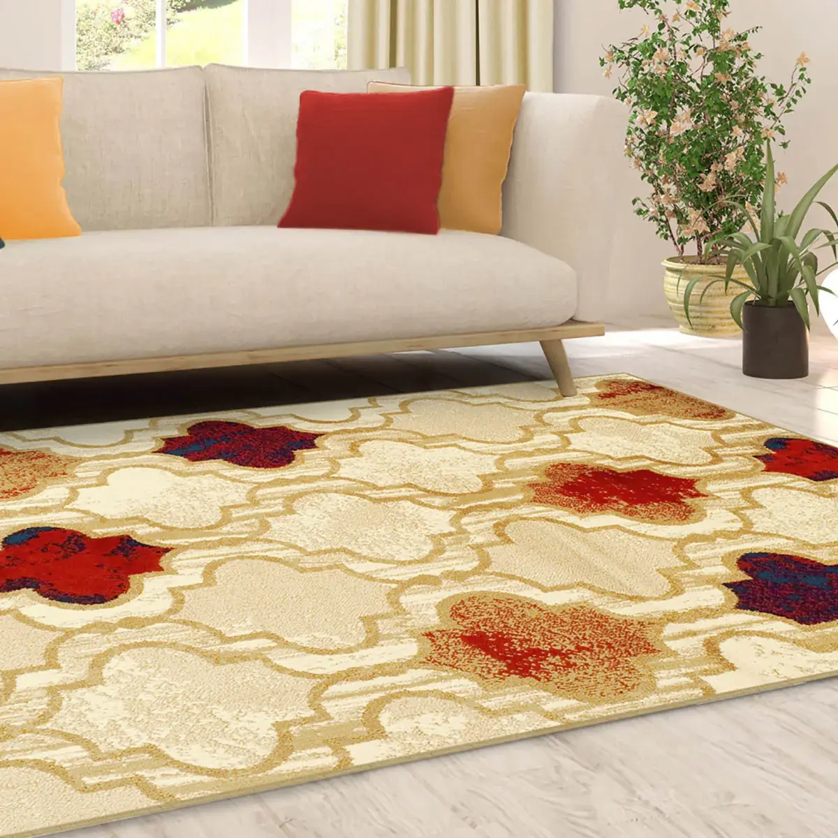 5' X 8' Beige Quatrefoil Power Loom Distressed Stain Resistant Area Rug - Image 6