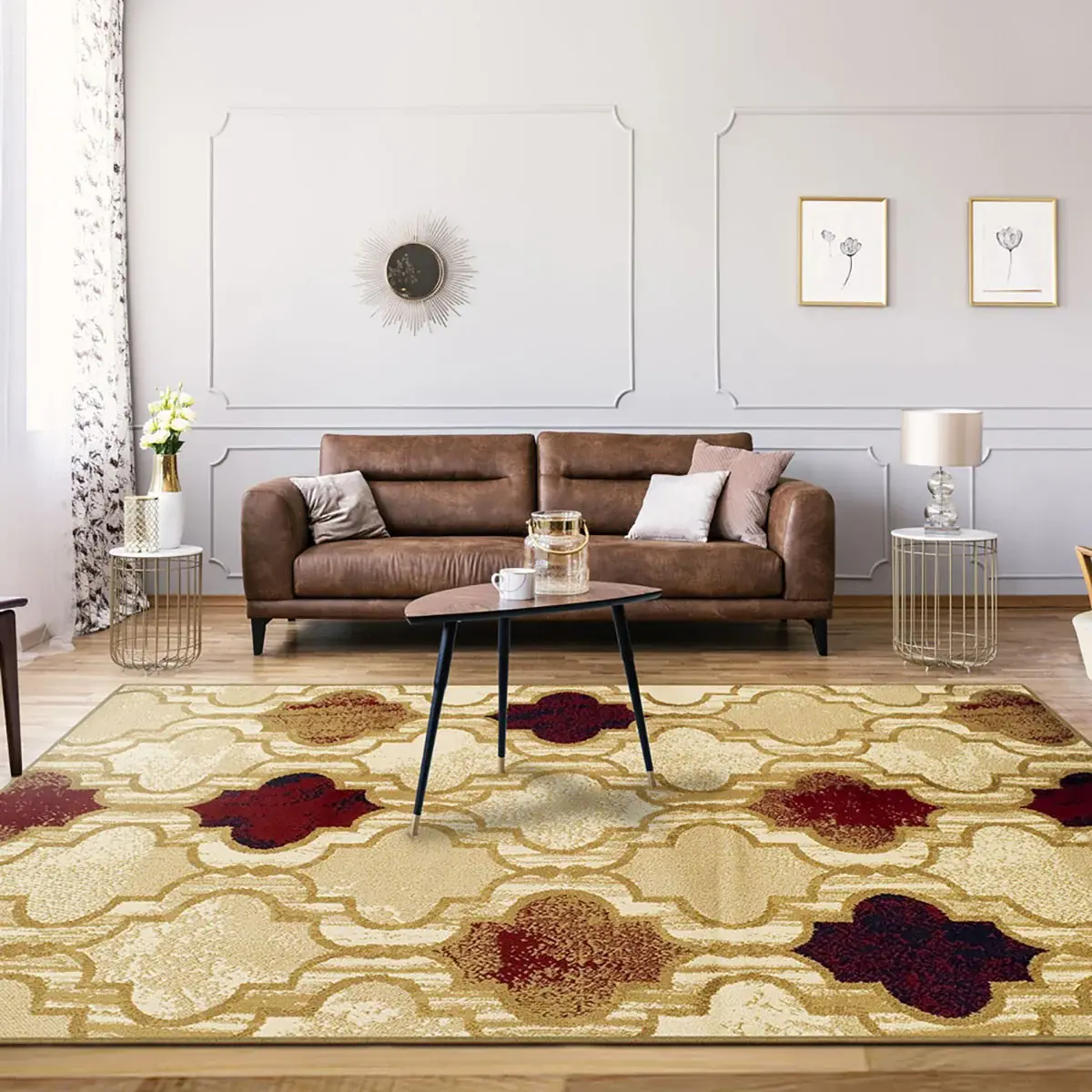 5' X 8' Beige Quatrefoil Power Loom Distressed Stain Resistant Area Rug - Image 8