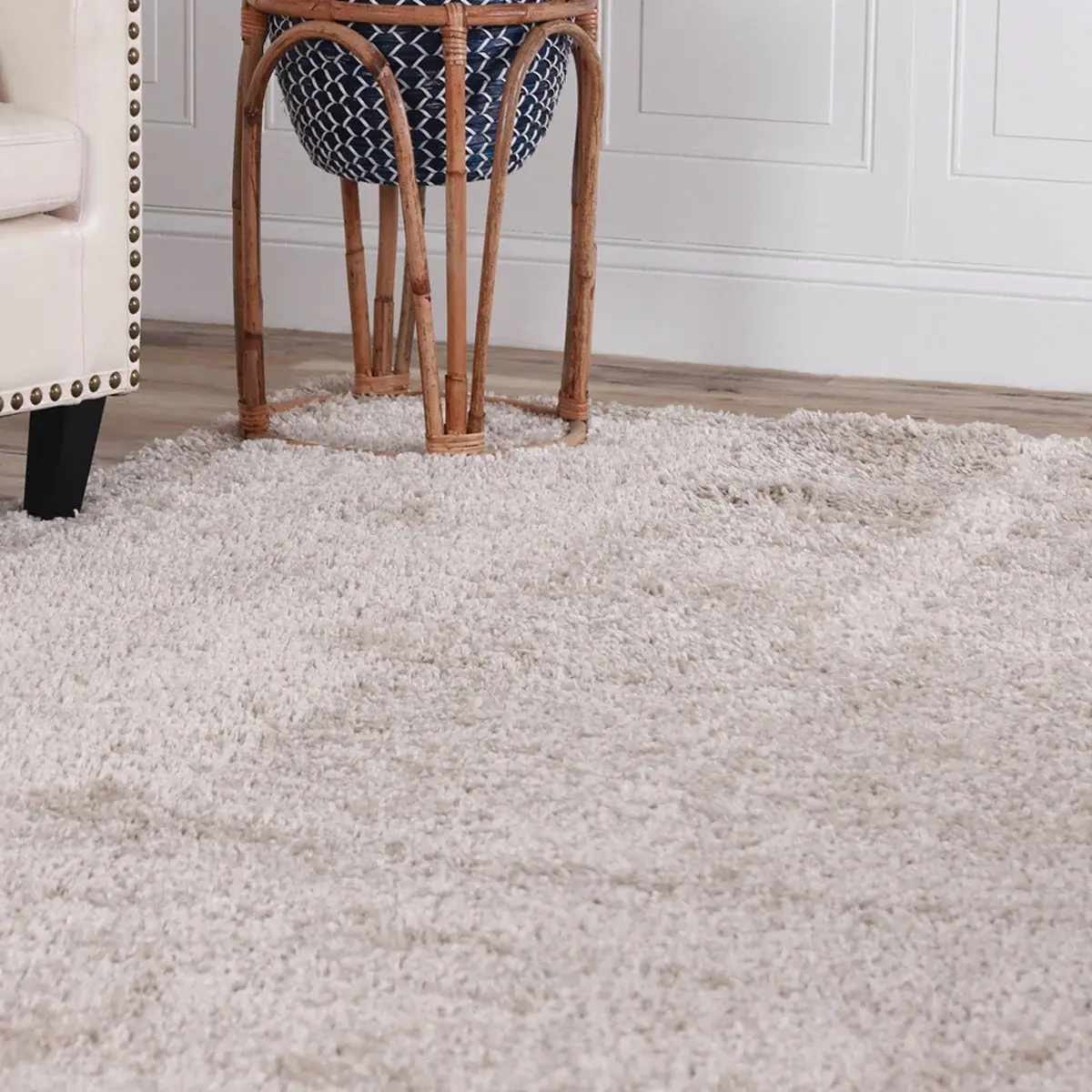 5' X 8' Beige Shag Stain Resistant Area Rug - Image 5
