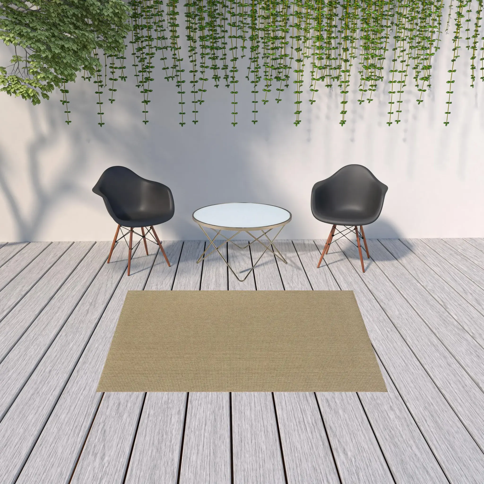 5' X 8' Beige Stain Resistant Indoor Outdoor Area Rug - Image 2