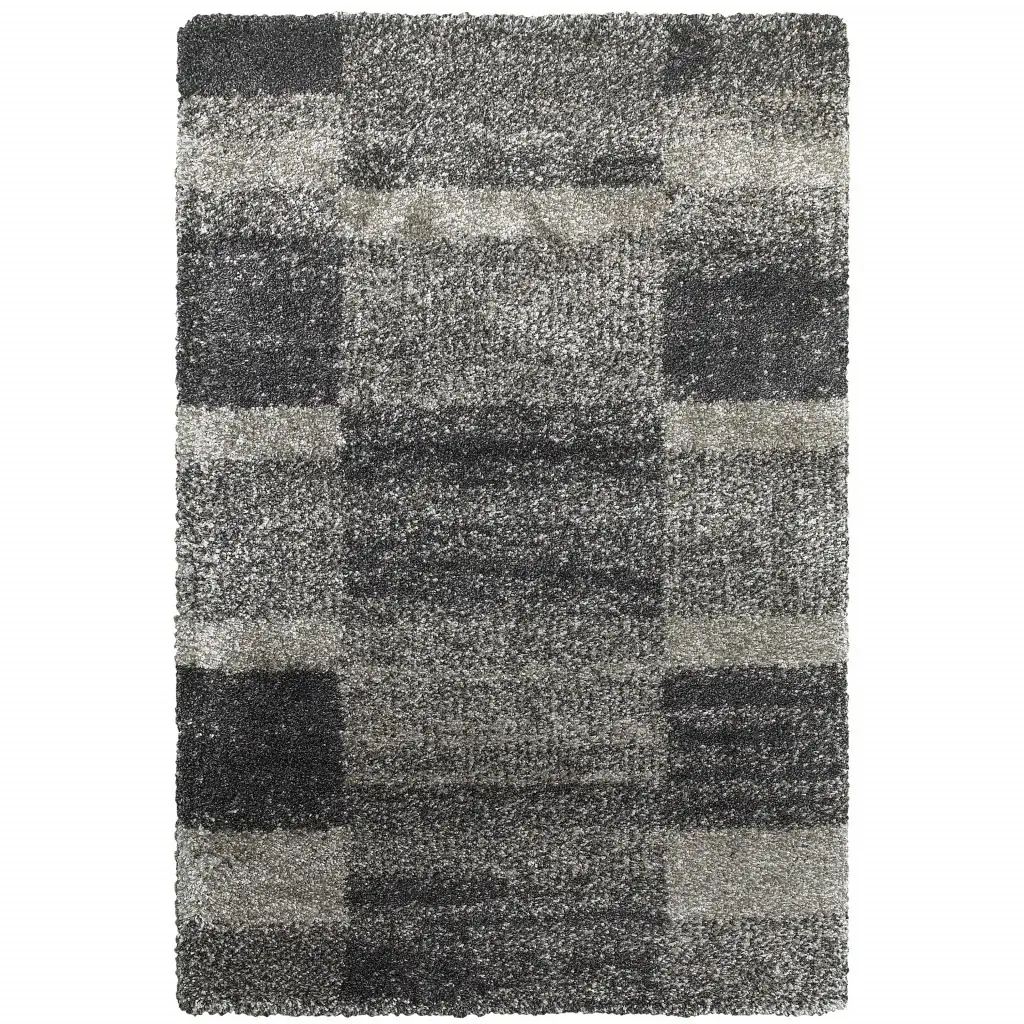5' X 8' Black and Gray Geometric Shag Power Loom Area Rug - Image 2