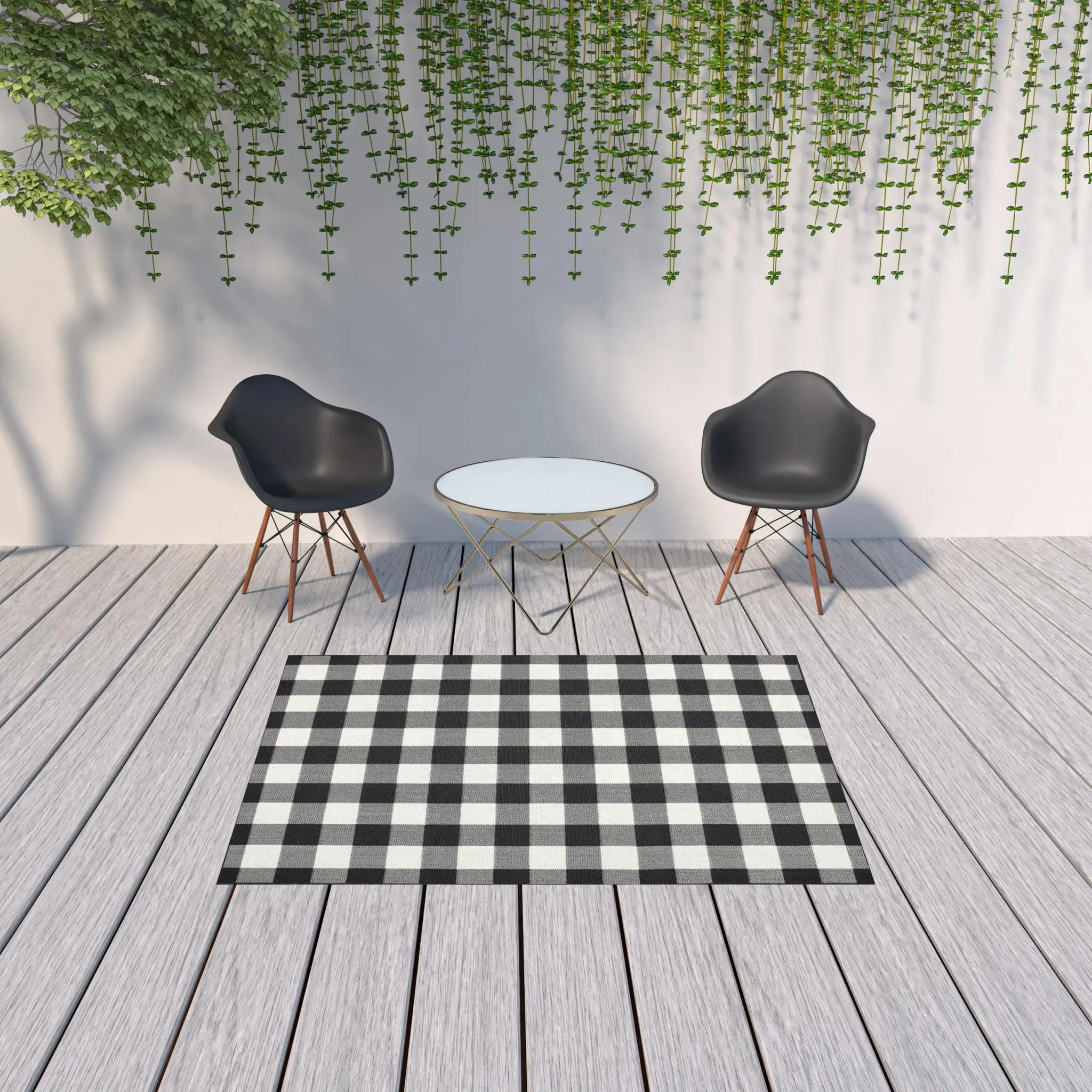 5' X 8' Black and Ivory Indoor Outdoor Area Rug - Image 3