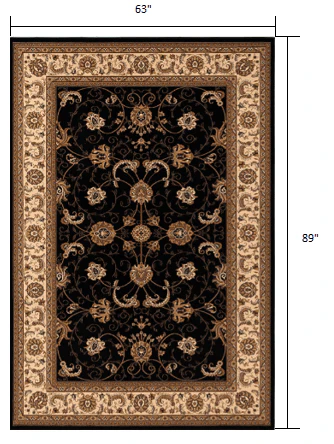 5' X 8' Black and Ivory Oriental Power Loom Area Rug - Image 3