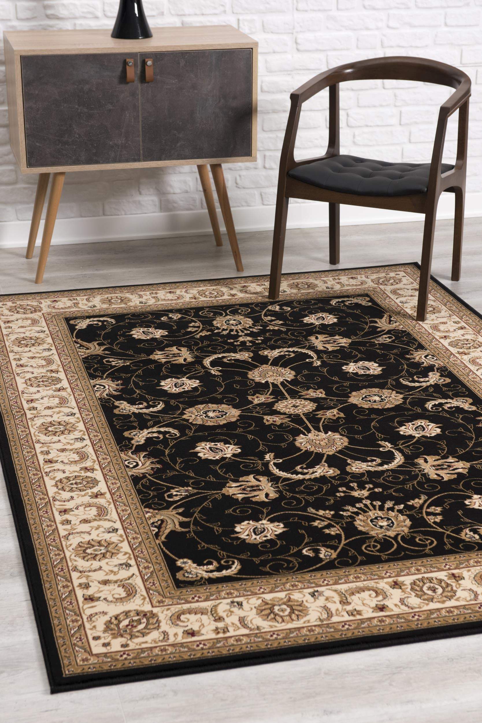5' X 8' Black and Ivory Oriental Power Loom Area Rug - Image 7
