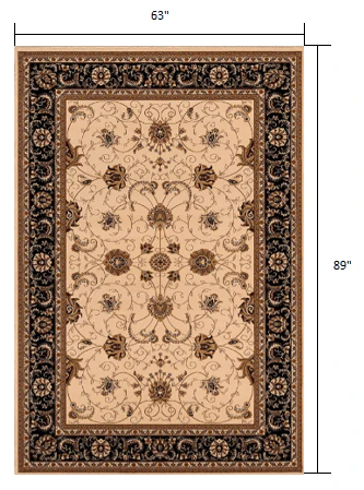 5' X 8' Black and Ivory Oriental Power Loom Area Rug - Image 3