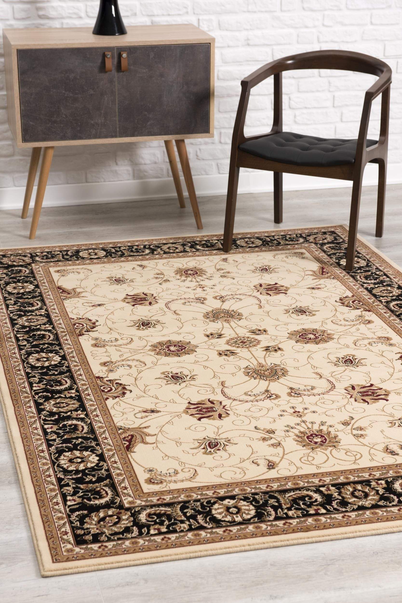 5' X 8' Black and Ivory Oriental Power Loom Area Rug - Image 6