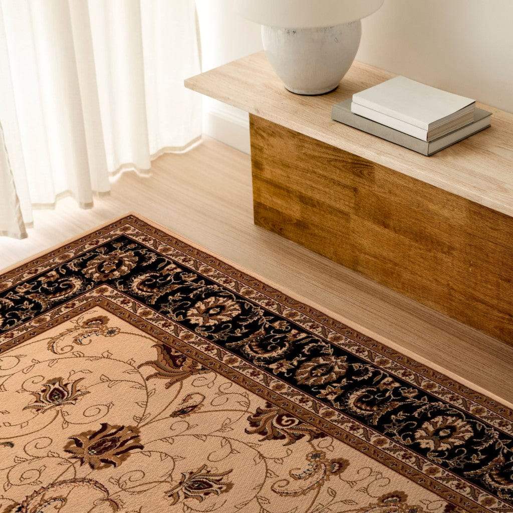 5' X 8' Black and Ivory Oriental Power Loom Area Rug - Image 7
