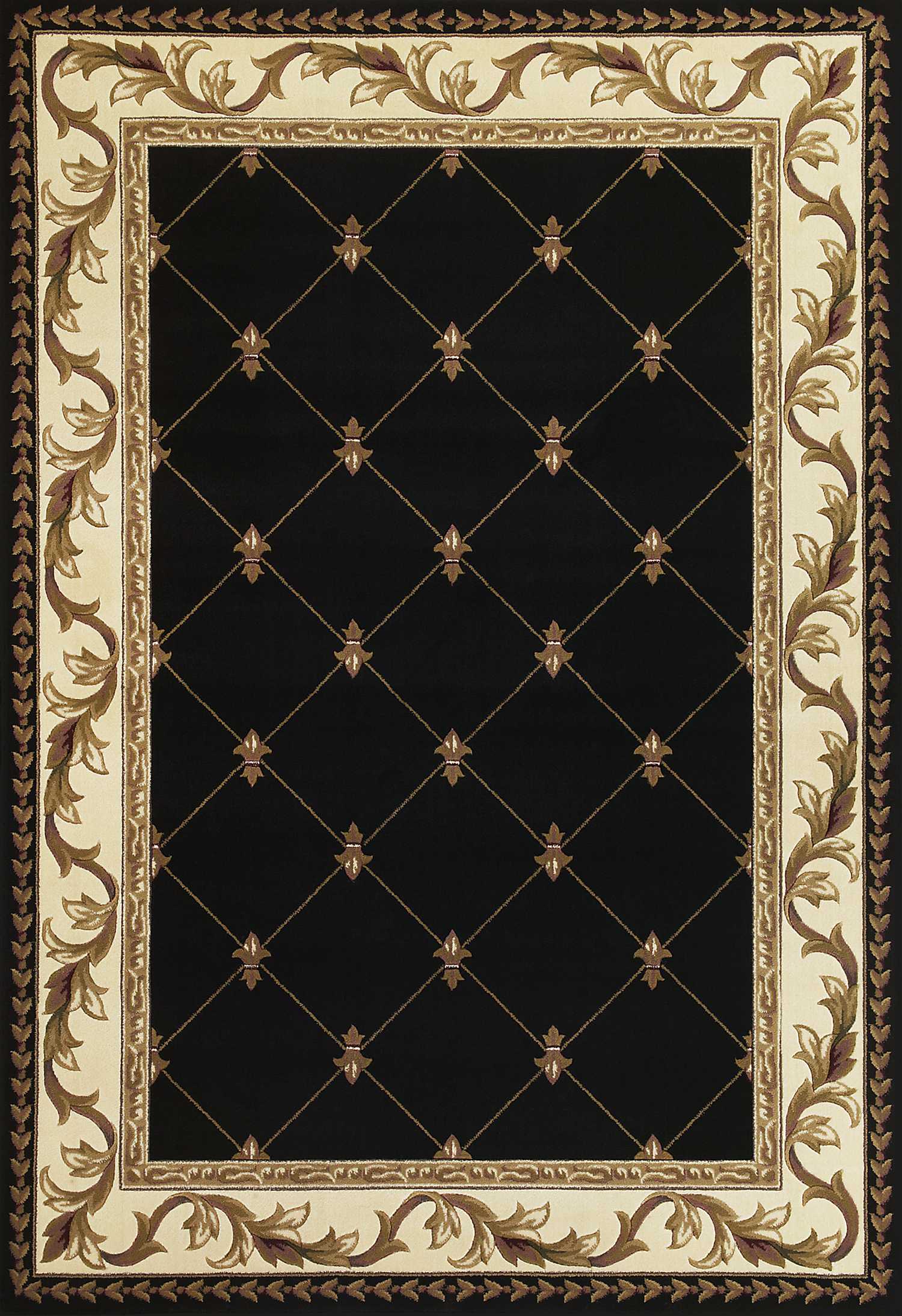 5' X 8' Black and Tan Fleur de Lis Diamond Border Area Rug - Image 2