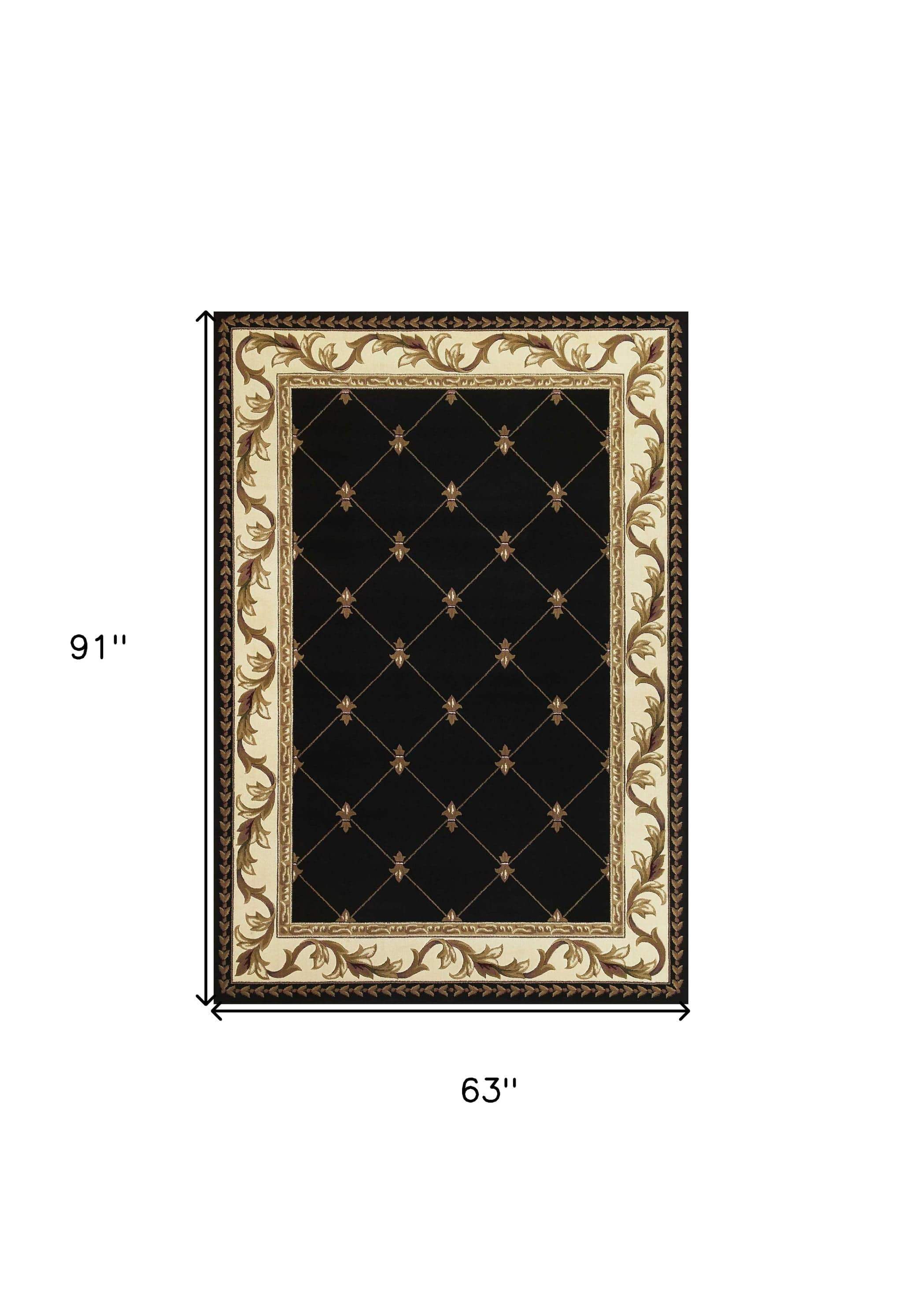 5' X 8' Black and Tan Fleur de Lis Diamond Border Area Rug - Image 3