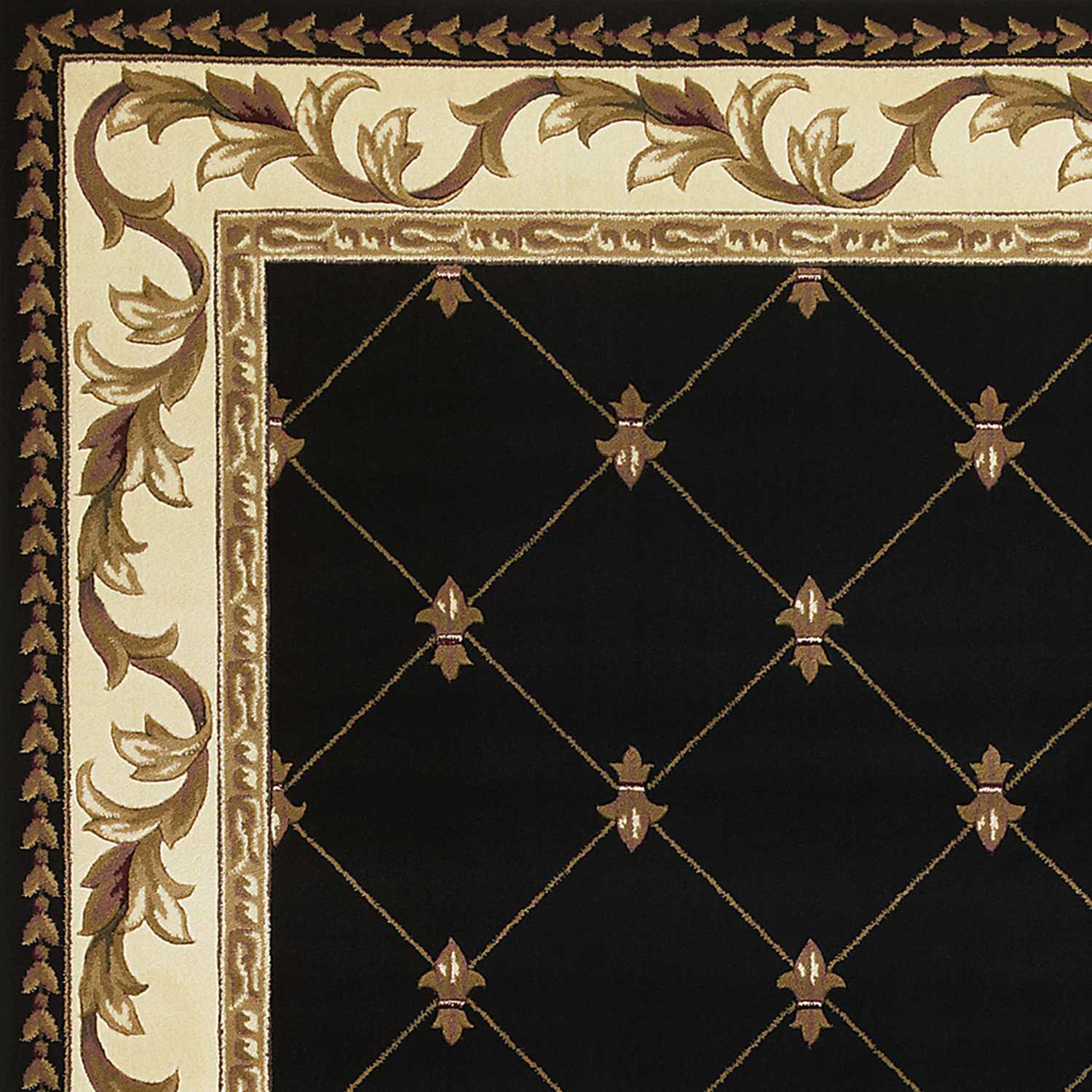 5' X 8' Black and Tan Fleur de Lis Diamond Border Area Rug - Image 4