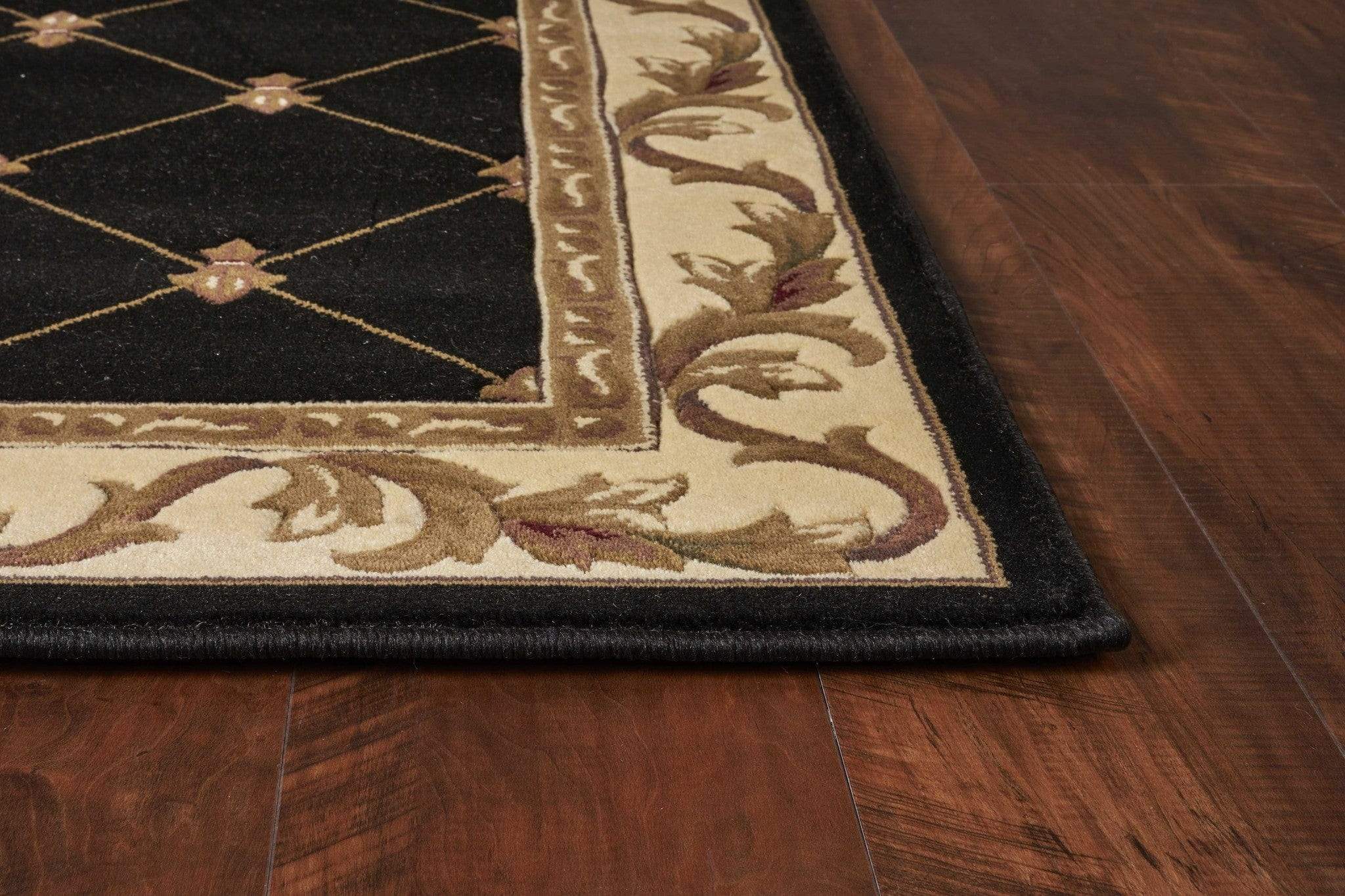 5' X 8' Black and Tan Fleur de Lis Diamond Border Area Rug - Image 5