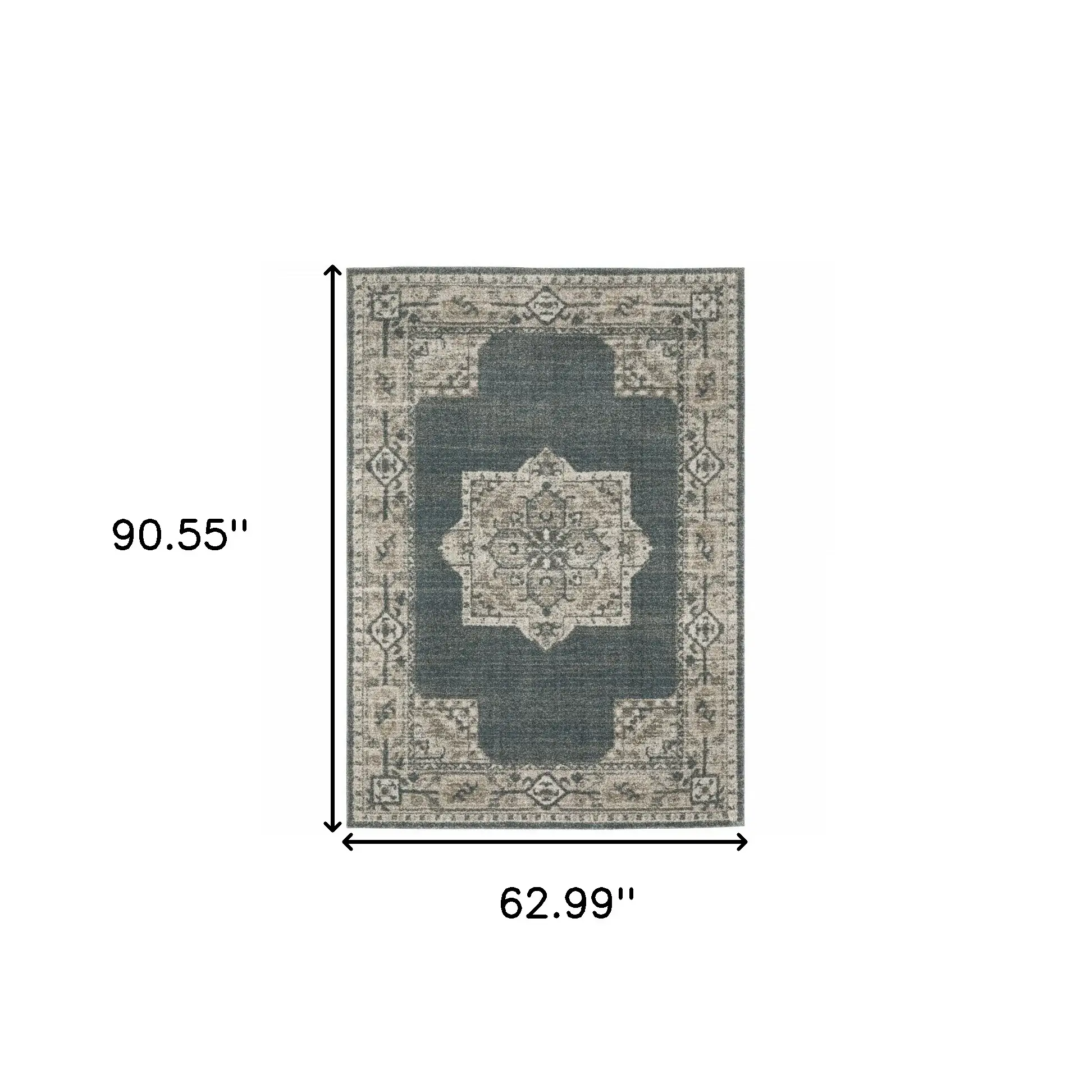 5' X 8' Blue and Beige Oriental Power Loom Area Rug - Image 3