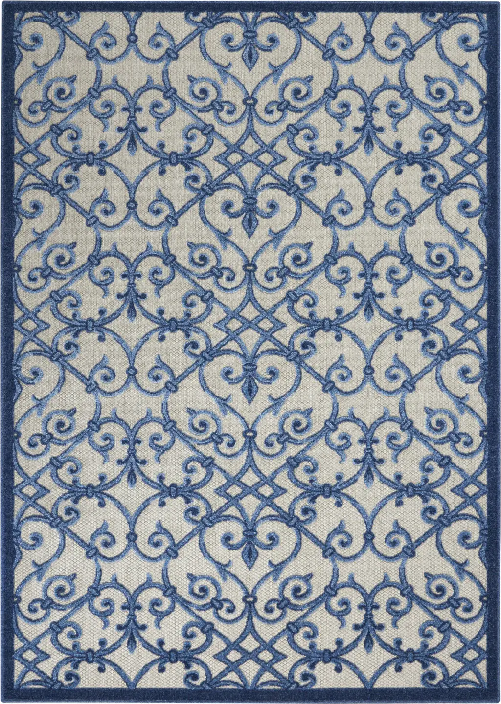 5' X 8' Blue And Gray Floral Indoor Outdoor Area Rug