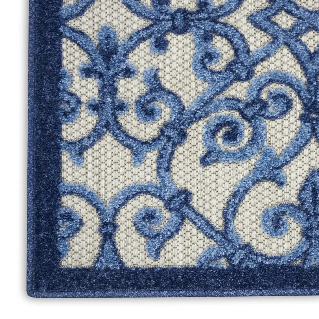 5' X 8' Blue And Gray Floral Indoor Outdoor Area Rug - Image 5