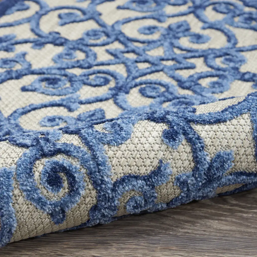 5' X 8' Blue And Gray Floral Indoor Outdoor Area Rug - Image 7