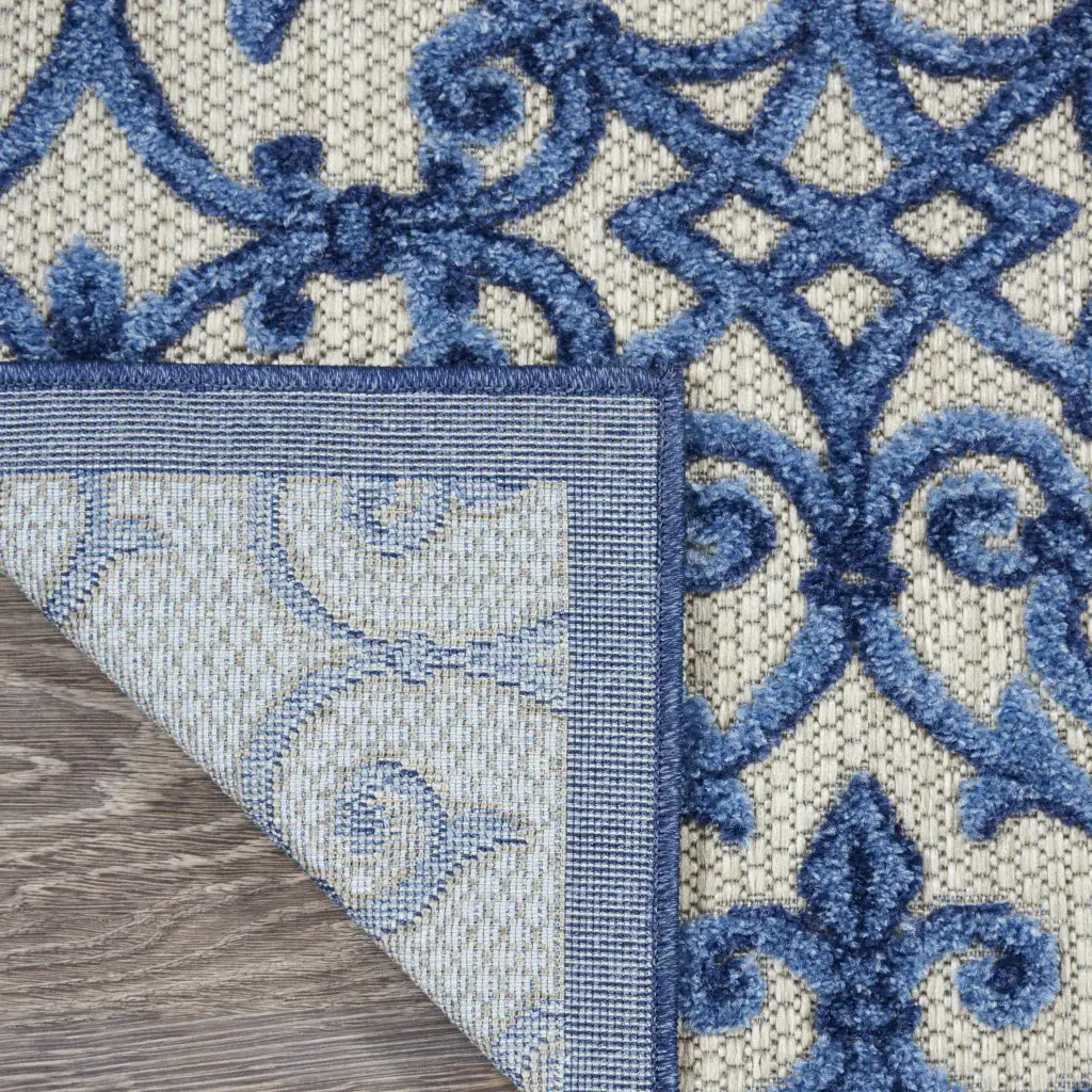 5' X 8' Blue And Gray Floral Indoor Outdoor Area Rug - Image 8