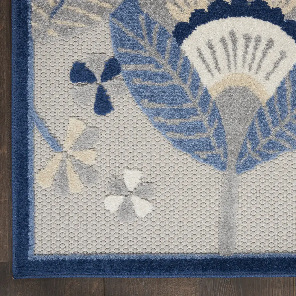 5' X 8' Blue And Gray Floral Indoor Outdoor Area Rug - Image 3