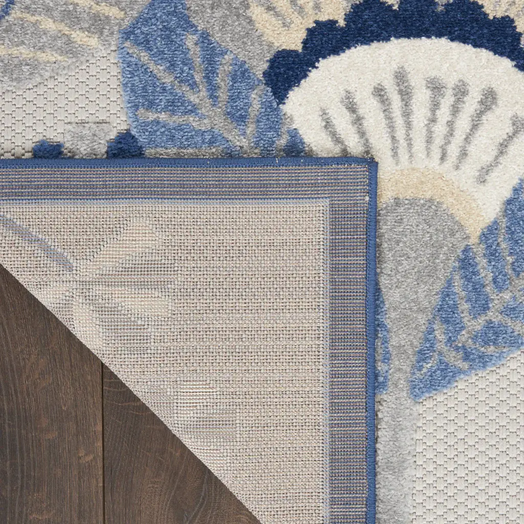 5' X 8' Blue And Gray Floral Indoor Outdoor Area Rug - Image 4