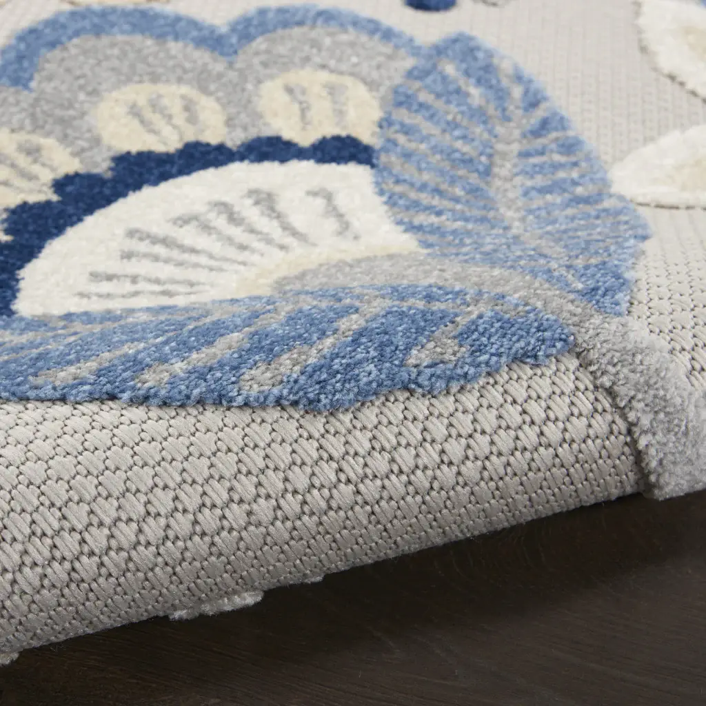 5' X 8' Blue And Gray Floral Indoor Outdoor Area Rug - Image 5