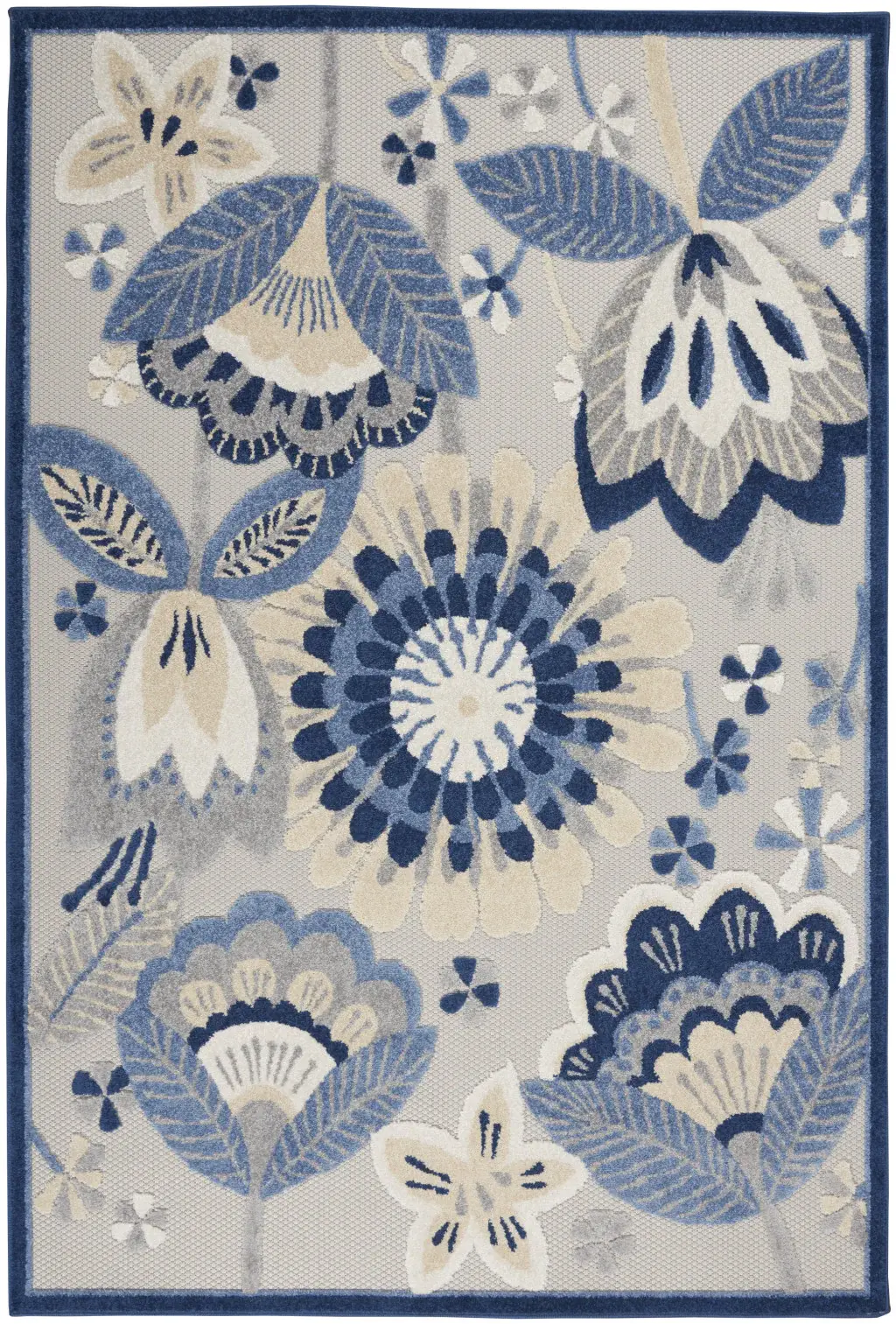 5' X 8' Blue And Gray Floral Indoor Outdoor Area Rug - Image 9