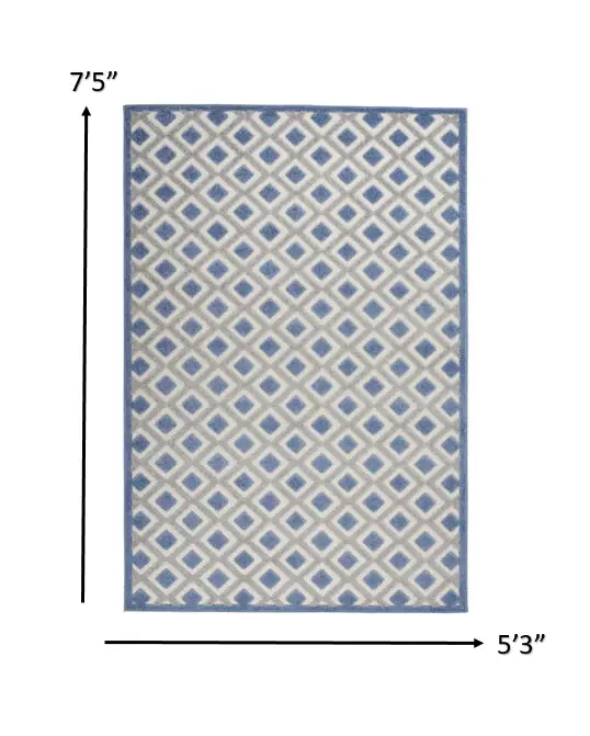 5' X 8' Blue And Gray Geometric Indoor Outdoor Area Rug - Image 3