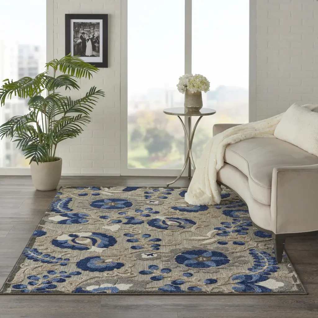 5' X 8' Blue And Gray Indoor Outdoor Area Rug - Image 2