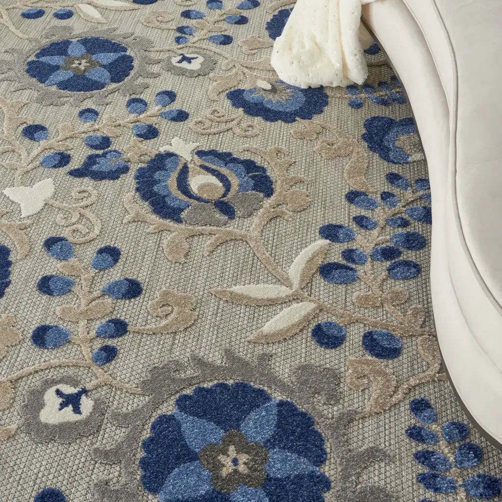 5' X 8' Blue And Gray Indoor Outdoor Area Rug - Image 3