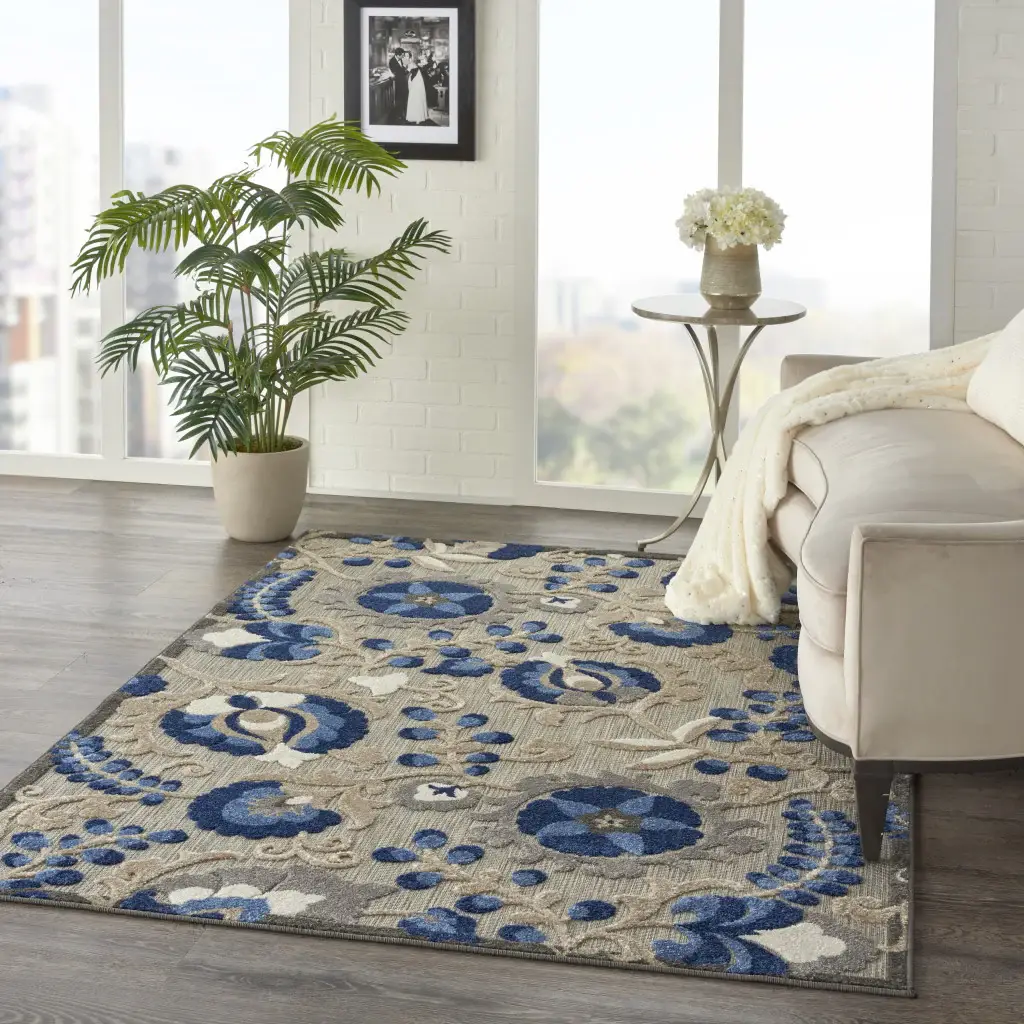 5' X 8' Blue And Gray Indoor Outdoor Area Rug - Image 4