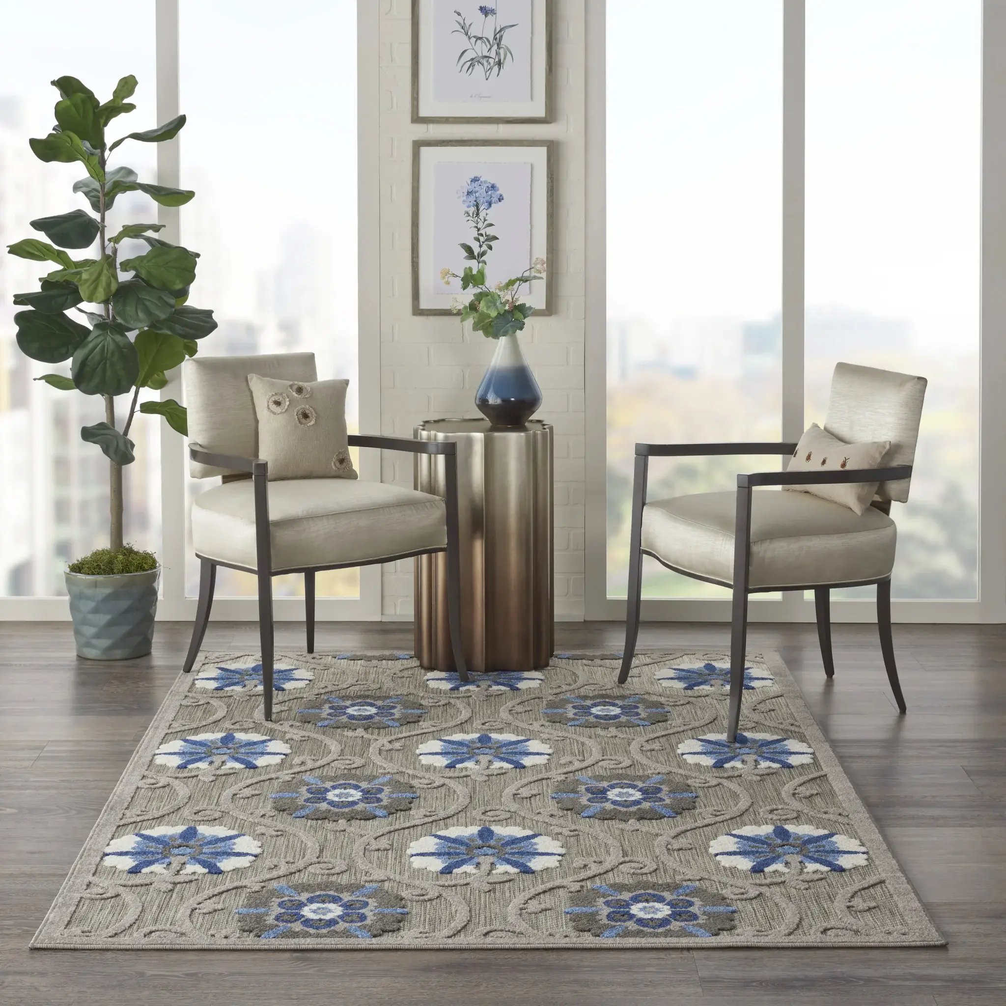 5' X 8' Blue And Gray Indoor Outdoor Area Rug - Image 3