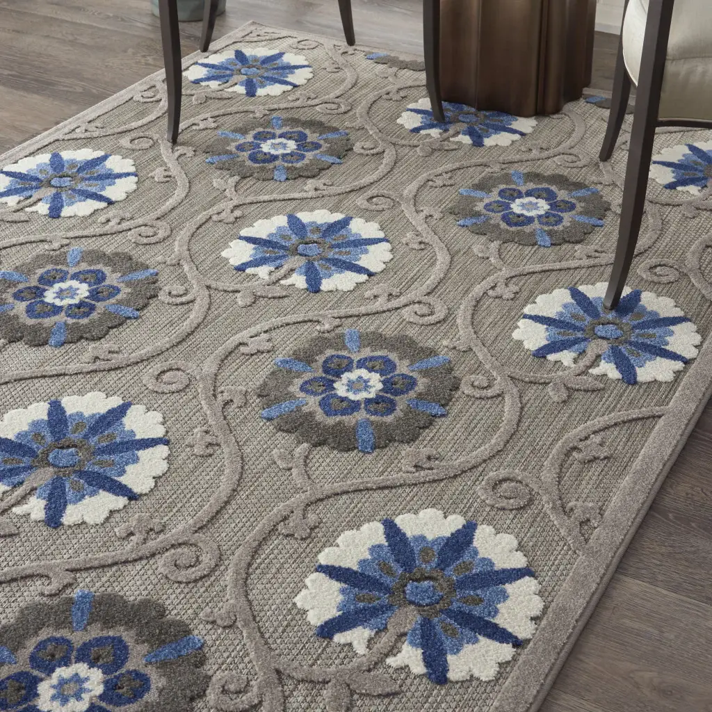 5' X 8' Blue And Gray Indoor Outdoor Area Rug - Image 4